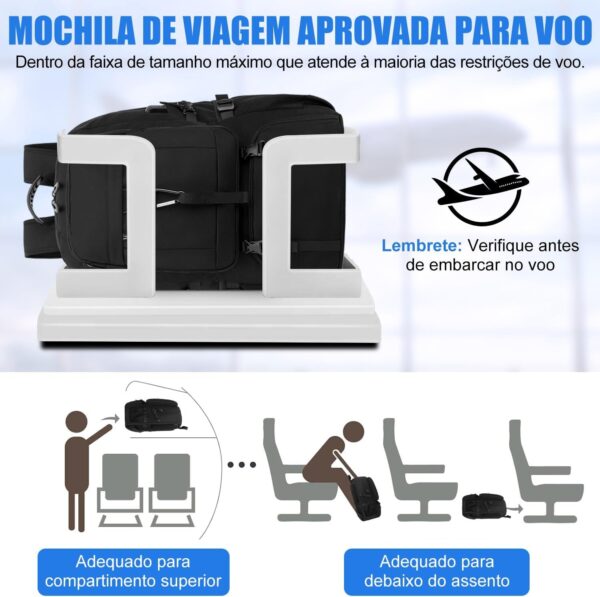 Mochila viagem de expansão de 50 litros, com 6 sacos de armazenamento, Anti-roubo, com porta USB e porta de fone de ouvido, mochila notebook, Adequado para homens e mulheres (preto)