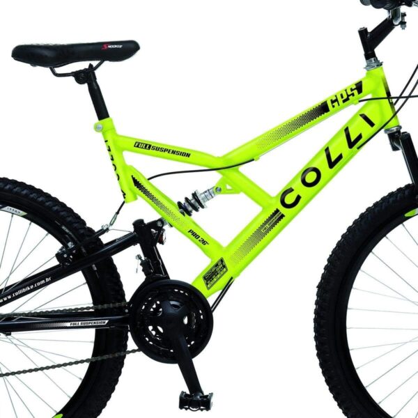 71aensUkLL._AC_SL1200_.jpg Colli Bike, Bicicleta GPS 148 Dupla Suspensão e Freios V-Brake, Aro 26 Aero, 36 Raias, 21 Marchas