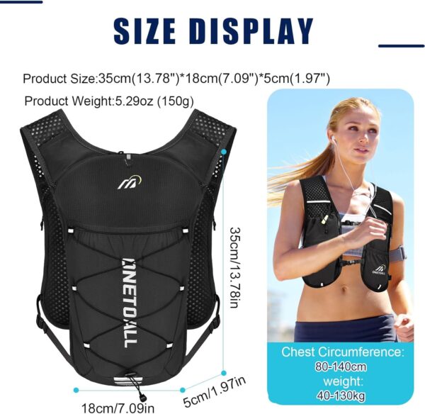 Colete de corrida para mulheres e homens, mochila leve de hidratação de 150 g com bexiga de água à prova de vazamento de 2L, pacote com 6 L para trilha, maratona, caminhada, ciclismo, corrida