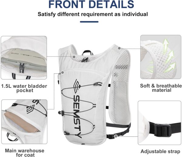 Colete de hidratação de corrida 5L, pacote de colete de corrida com bexiga de água de 1,5 L, mochila de água leve para caminhadas, corrida, ciclismo