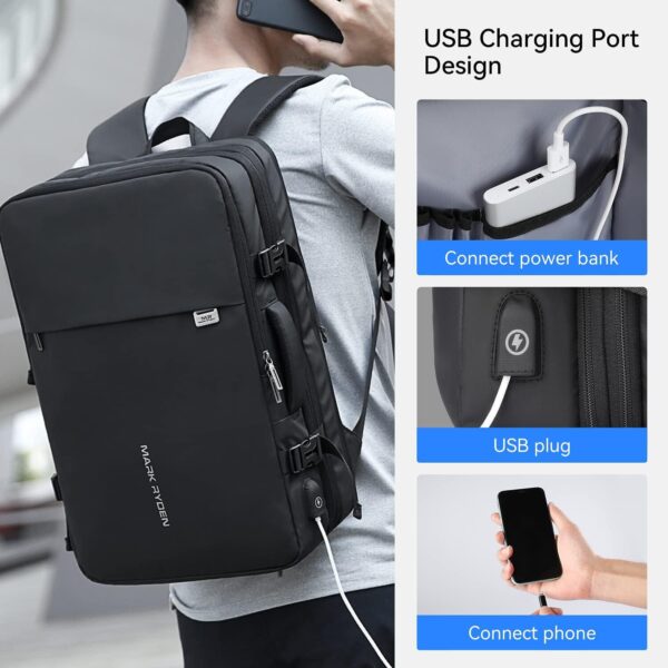 Mark Ryden Mochila de viagem masculina, 40L aprovada por companhias aéreas, Preto, 40L