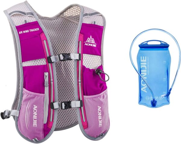 Mochila Leve de 5L para Corrida, Esportes Ao Ar Livre, Trilha, Corrida, Maratona, Caminhada, Bolsa de Fitness, Pacote de Colete de Hidratação (Vermelho Rosa + Bexiga de Água de 1,5L)