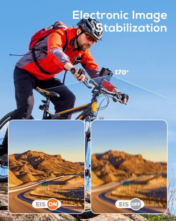 WOLFANG Câmera de Ação GA100 4K 20 MP à Prova de Água 40 M Câmera Subaquática Estabilização EIS WiFi 170° Grande Angular Câmera de Capacete com Microfone Externo, 2 Baterias e Kit de Acessórios