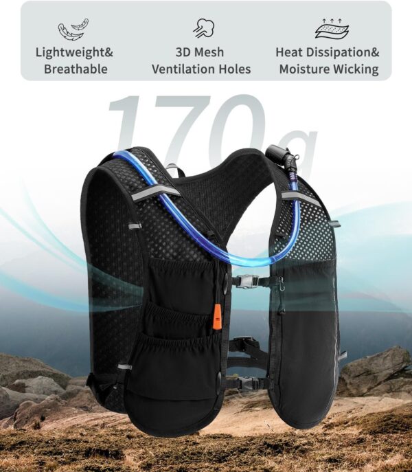 ECOHUB Mochila De Hidratação Para Corrida, Leve E Respirável, Com Bolsa Água 2 Litros, Caminhadas, Trilhas, Ciclismo, Maratona Mulheres Homens (Preto)