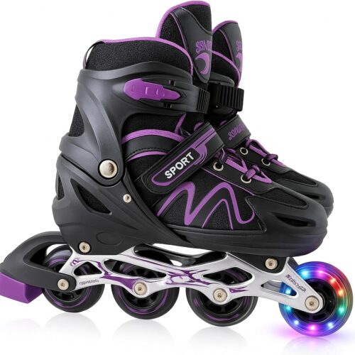 Patins Roller Inline 4 Rodas Skates Ajustavél com Rodas Iluminadas Jovens e Adultos, Para iniciantes, Adequado para uso Interno e Externo Roller Quad