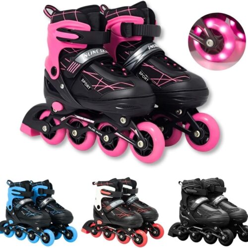 Patins Roller Inline 4 Rodas Ajustável Adulto Rodinha com Led