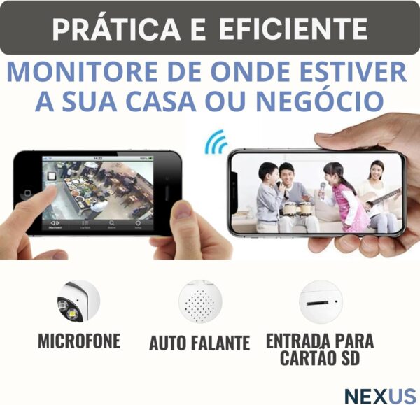 Câmera de Segurança Lâmpada WiFi IP Full HD 1080p com Rotação 360°, Visão Noturna, Detecção de Movimento, Áudio Bidirecional, Conexão 2.4G, Bocal E27, Bivolt