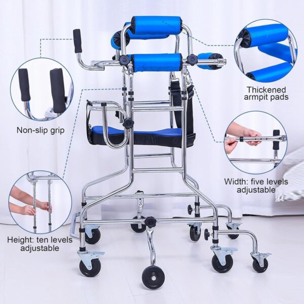 71pJcH80qL._AC_SL1500_.jpg Andadores auxiliares para idosos, andadores de 8 rodas e roladores, assento para andador em pé, andador adulto ajustável, reabilitação para paralisia cerebral, exercício, paciente com AVC, mulheres