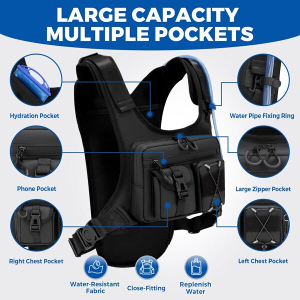 Criuage Mochila De Hidratação Usa Original Patenteada Para Corrida, Leve Com Bolsa Peito E Água 2,0 L, Caminhadas, Ciclismo, Corrida Maratona, Mulheres Homens (Preto V2, Padrão)