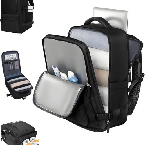 71rOqmcJ7JL._AC_SL1500_.jpg Mochila de Viagem Feminina Expansível 30-40L, Antifurto com Porta USB, Compartimento para Laptop 17.3", Aprovado como Bagagem de Mão, Leve 0.88kg, para Homens e Mulheres, Trabalho e Passeio
