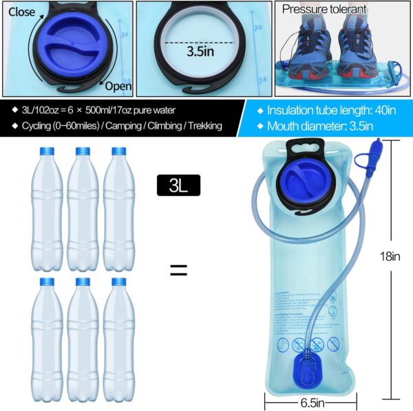 Bexiga de hidratação 1,5L/2L/2,5L/3L, bexiga de água de grande abertura para ciclismo, caminhada, acampamento