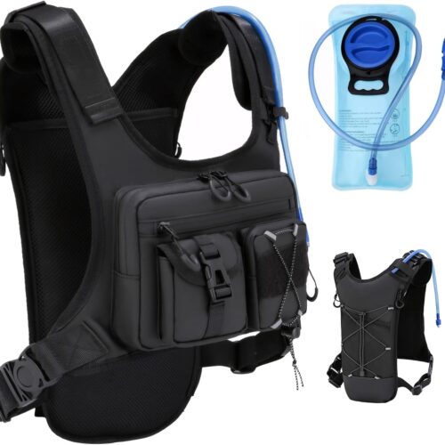 71spY6VcgPL._AC_SL1500_.jpg Criuage Mochila De Hidratação Usa Original Patenteada Para Corrida, Leve Com Bolsa Peito E Água 2,0 L, Caminhadas, Ciclismo, Corrida Maratona, Mulheres Homens (Preto V2, Padrão)
