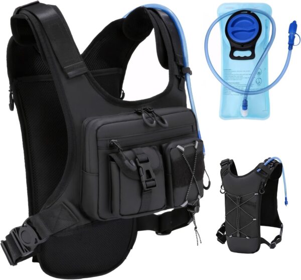 Criuage Mochila De Hidratação Usa Original Patenteada Para Corrida, Leve Com Bolsa Peito E Água 2,0 L, Caminhadas, Ciclismo, Corrida Maratona, Mulheres Homens (Preto V2, Padrão)