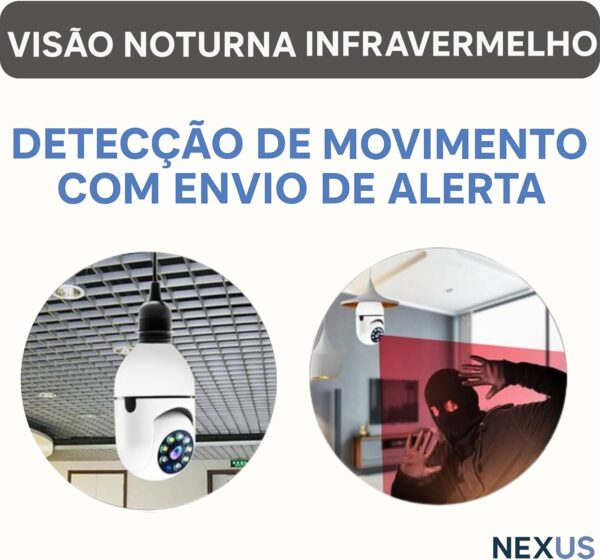 Câmera de Segurança Lâmpada WiFi IP Full HD 1080p com Rotação 360°, Visão Noturna, Detecção de Movimento, Áudio Bidirecional, Conexão 2.4G, Bocal E27, Bivolt