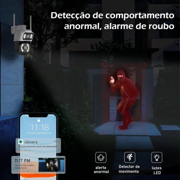 Câmera de Segurança WiFi Externa HD 3MP, IP Sem Fio com Visão Noturna Infravermelha, Dupla Lente Grande Angular, À Prova D'Água IP66, Detecção de Movimento e Áudio Bidirecional