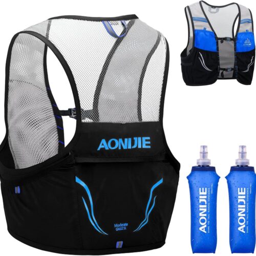 71vSThfWzVL._AC_SL1500_.jpg TRIWONDER Colete de hidratação para trilha de 2,5 L Mochila de corrida Pacote de hidratação Colete de maratona, Blue & Black - With 2 Soft Water Bottles, M/L -90-102cm