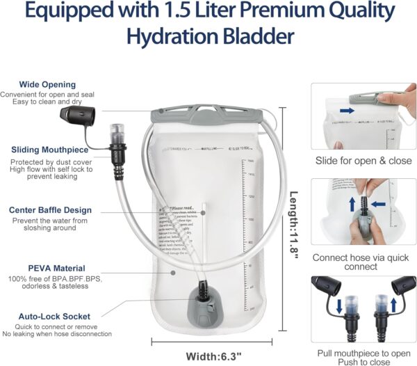 Colete de hidratação de corrida 5L, pacote de colete de corrida com bexiga de água de 1,5 L, mochila de água leve para caminhadas, corrida, ciclismo