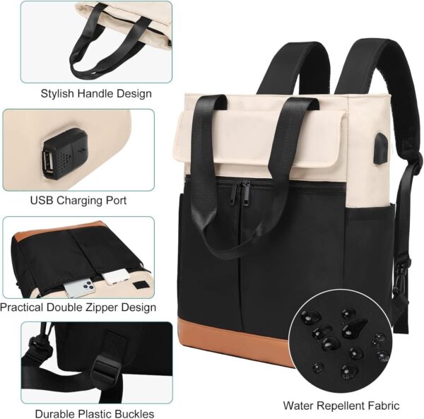 71zG9vyqfxL._AC_SL1500_.jpg Mochila CYUREAY feminina conversível de trabalho para notebook, computador, com porta de carregamento USB, Preto