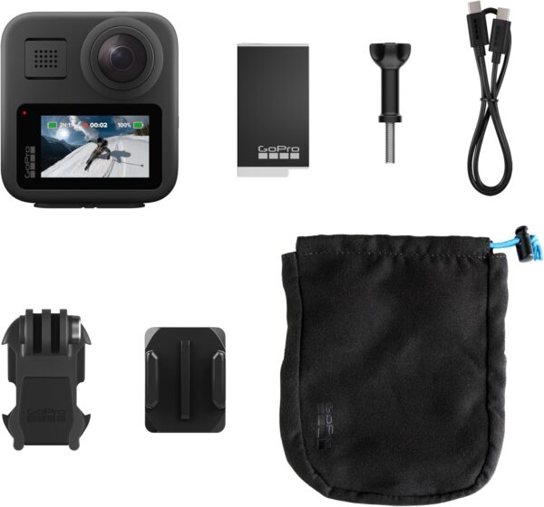 GoPro Max 360 - Câmera de Ação à Prova d'água, Vídeo 360 5.6K, Reenquadramento 4K, Foto 360, GPS, Live 1080p, Max HyperSmooth, TimeWarp, Trava de horizonte, Capturas com bastão invisível
