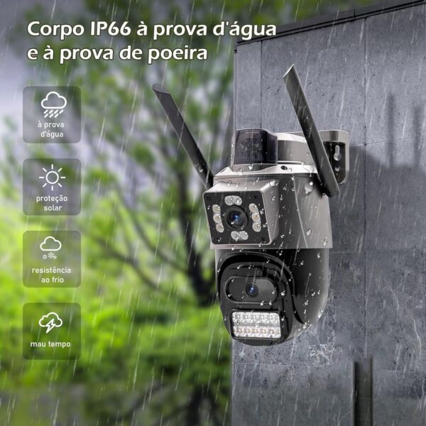 Câmera IP Sem Fio de Segurança Externa HD 3MP, Câmera de Visão Noturna Infravermelha WiFi, Dupla Lente Grande Angular, IP66 à Prova D'água e à Prova de Poeira, Luz de Advertência