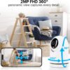 Câmera de Segurança Wi-Fi Interna, Câmera Inteligente com Rotação 360°, 2MP Full HD, Visão Noturna Colorida, Detecção de Movimento Humano, Áudio Bidirecional, Seguimento Automático