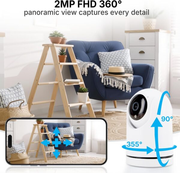Câmera de Segurança Wi-Fi Interna, Câmera Inteligente com Rotação 360°, 2MP Full HD, Visão Noturna Colorida, Detecção de Movimento Humano, Áudio Bidirecional, Seguimento Automático
