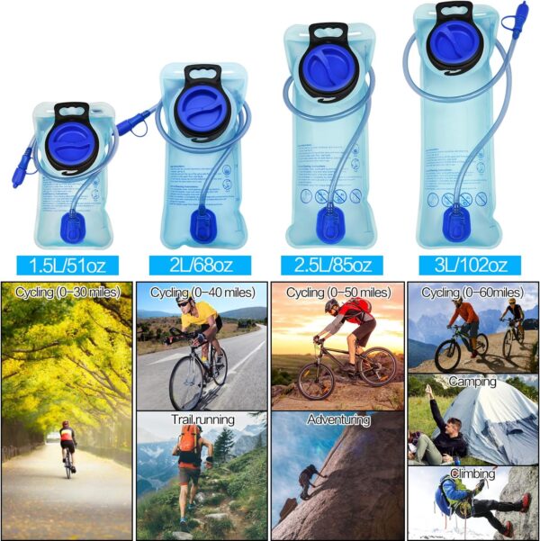 Bexiga de hidratação 1,5L/2L/2,5L/3L, bexiga de água de grande abertura para ciclismo, caminhada, acampamento