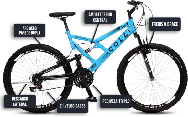815TBlxu8L._AC_SL1500_.jpg Colli Bike, Bicicleta GPS 148 Dupla Suspensão e Freios V-Brake, Aro 26 Aero, 36 Raias, 21 Marchas