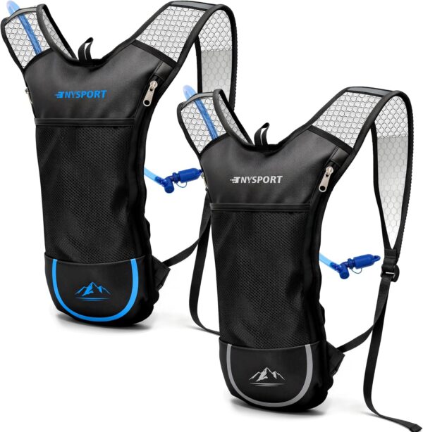 TNYSPORT Mochila De Hidratação Com 2 Unidades E Reservatório Litros, Leve Respirável Para Água 3 Bolsos Alças Reforçadas (Azul Cinza Claro)