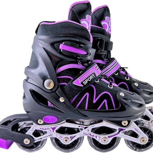 Patins Roller Inline 4 Rodas Skates Ajustavél com Rodas Iluminadas Jovens e Adultos, Para iniciantes, Adequado para uso Interno e Externo