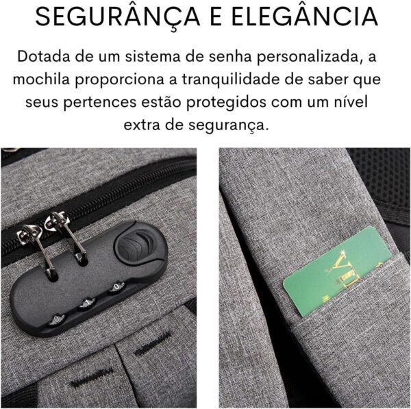 Mochila Executiva Impermeável Usb Senha Resistente Compacta (Cinza)