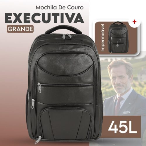 81D9elXhSmL._AC_SL1500_.jpg Mochila Executiva Impermeável Em Couro Sintético - Para Trabalho, Escola, Faculdade e Viagens