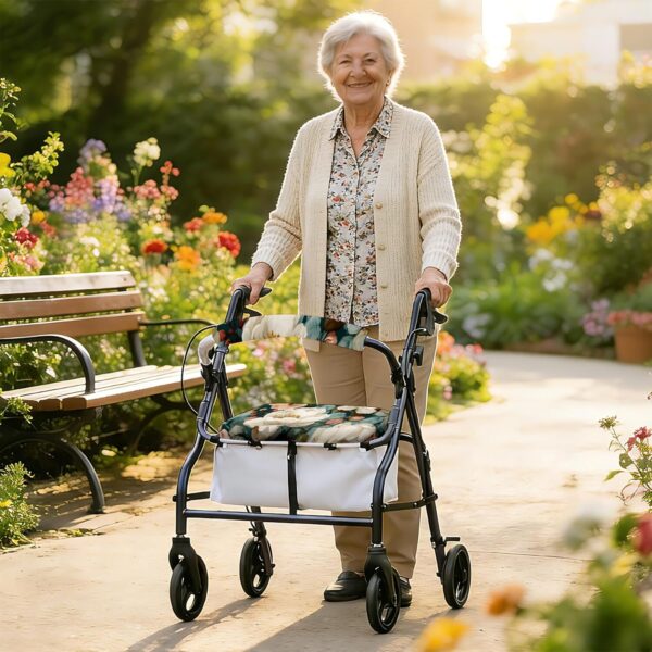 Conjunto de capa de assento e encosto de rollator – Acessórios removíveis e laváveis para idosos – Acessório de andador elegante para idosos – Padrões ajustáveis