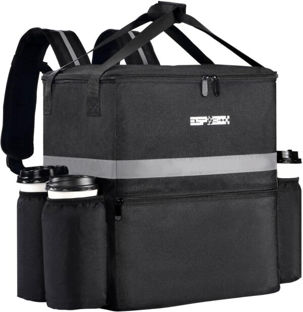 81DvgKz2-IL._AC_SL1500_.jpg Mochila para Entrega de Alimentos com Suporte para 4 Copos, Bolsa Isolada para Entrega de Pizza para Bicicleta de Entrega, Bolsas Grandes para Entrega À Prova de Vazamentos para Alimentos Quen