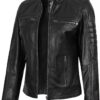 fjackets Jaqueta feminina de couro real – Jaqueta feminina para motociclista Cafe Racer com gola alta