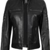 fjackets Jaqueta feminina de couro real – Jaqueta feminina para motociclista Cafe Racer com gola alta