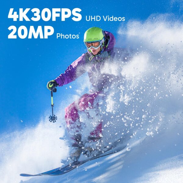 81MgcmAYTRL._AC_SL1500_.jpg Dragon Touch Câmera de ação 4K 20MP Vision 3 subaquática à prova d'água, câmera esportiva WiFi com ângulo amplo de 170° com controle remoto, 2 baterias e kit de acessórios de montagem