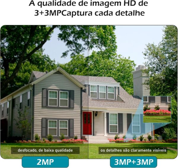 Câmera IP Sem Fio de Segurança Externa HD 3MP, Câmera de Visão Noturna Infravermelha WiFi, Dupla Lente Grande Angular, IP66 à Prova D'água e à Prova de Poeira, Luz de Advertência