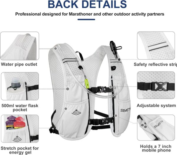 Colete de hidratação de corrida 5L, pacote de colete de corrida com bexiga de água de 1,5 L, mochila de água leve para caminhadas, corrida, ciclismo