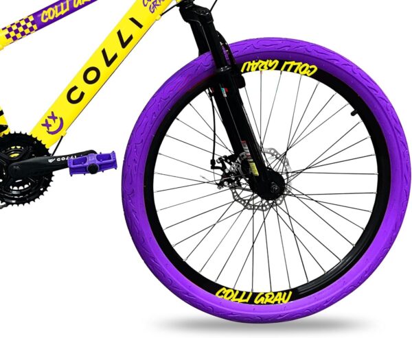 81XTvyzJL9L._AC_SL1500_.jpg Colli Bike, Bicicleta Grau, Aro 26, Freios a Disco, 21 V, Alavanca Rapid Fire 3/7V, Pedivela Triplo Aço, Selim Colli C/Carrinho, Pedal Free Sport 9/16 Colorido, Pneus Coloridos, Guidão Downhill