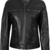 fjackets Jaqueta feminina de couro real – Jaqueta feminina para motociclista Cafe Racer com gola alta