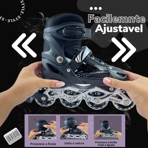 Patins Roller Inline 4 Rodas Skates Ajustavél com Rodas Iluminadas Jovens e Adultos, Para iniciantes, Adequado para uso Interno e Externo Roller Quad