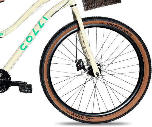 81d1sDU2pwL._AC_SL1500_.jpg Colli Bike, Viena, Tam. 15,5, Aço Carbono, 21 Velocidades, Aro 29, Freios a Disco, Com Cesto Bege, Selim Marrom, Pneu com Faixa Bege CHAOYANG