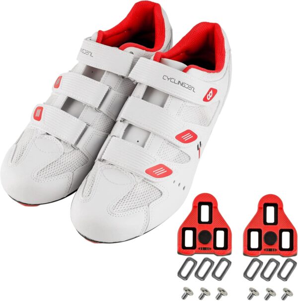CyclingDeal Sapatos de ciclismo masculinos universais com suporte de chuteira de bicicleta com visual flutuante de 9 graus compatíveis com ARC Delta compatíveis com pedais de bicicletas internas Peloton