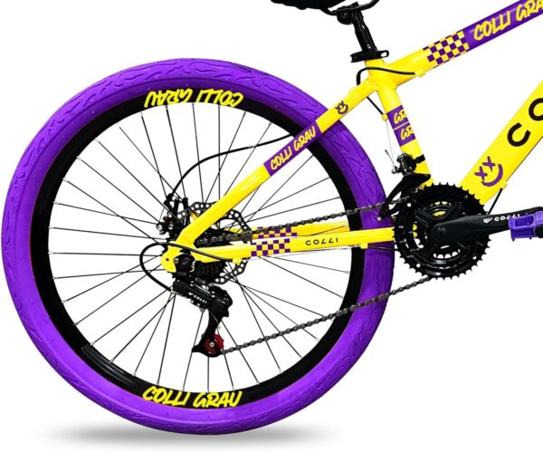 81fCZvHy48L._AC_SL1500_.jpg Colli Bike, Bicicleta Grau, Aro 26, Freios a Disco, 21 V, Alavanca Rapid Fire 3/7V, Pedivela Triplo Aço, Selim Colli C/Carrinho, Pedal Free Sport 9/16 Colorido, Pneus Coloridos, Guidão Downhill