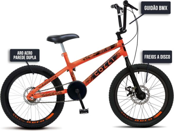 Colli Bike, Bicicleta Colli SKILL BOY, Aro 20 Aero, Guidão Cross BMX, Tam 14., 36 Raias, Freios a Disco Dianteiro e Traseiro, Descanso Lateral
