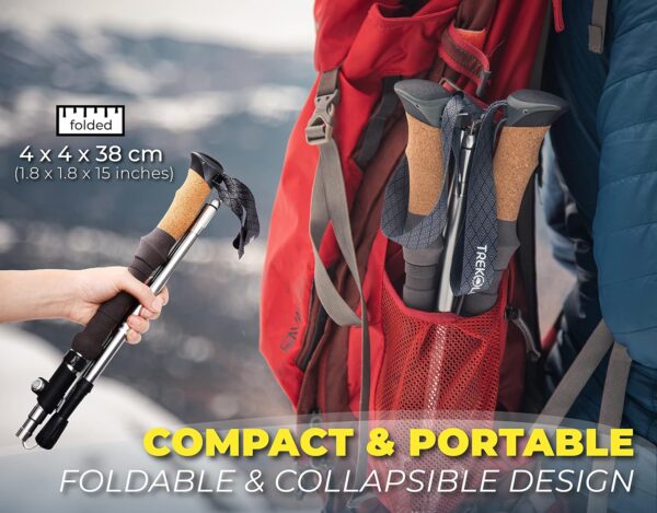 TREKOLOGY Bastões de trekking Trek-Z Cork Grip – Bastões de caminhada dobráveis leves, altura ajustável, design compacto de viagem, bengalas de alumínio de nível aeronáutico para homens e mulheres