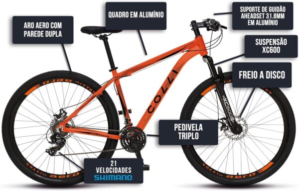 81pODYALrL._AC_SL1500_.jpg Colli Bike, Bicicleta Atalanta Aro 29 Aero, Tam. 17 Alumínio, 36 Raias, Freios a Disco Dianteiro e Traseiro, Alavancas EZ-FIRE STEF500 SHIMANO, Câmbio Dianteiro e Traseiro SHIMANO TOURNEY TZ500 21 V.
