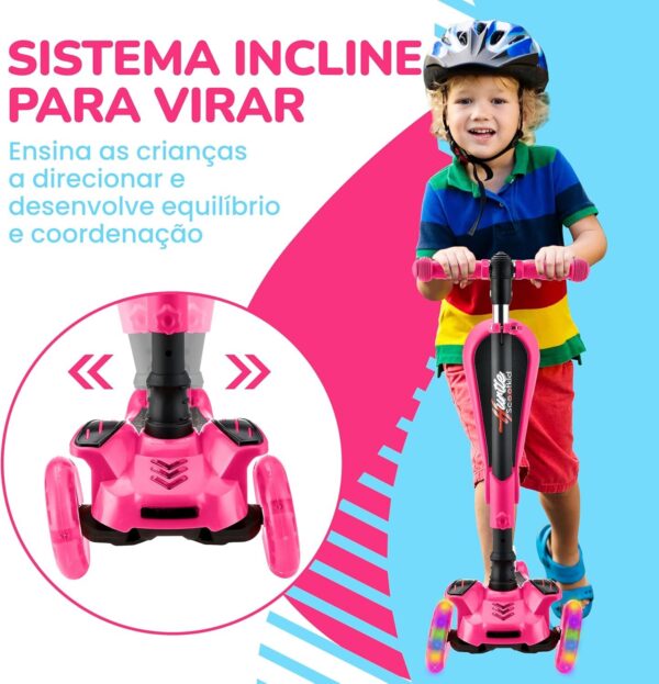 81sFP6Rq2AL._AC_SL1500_.jpg Patinete Infantil Hurtle 2 em 1 Rosa com Assento Retrátil e Luzes LED, Scooter de 3 Rodas Ajustável para Meninas 1-14 Anos, Estável e Seguro, HURFS66