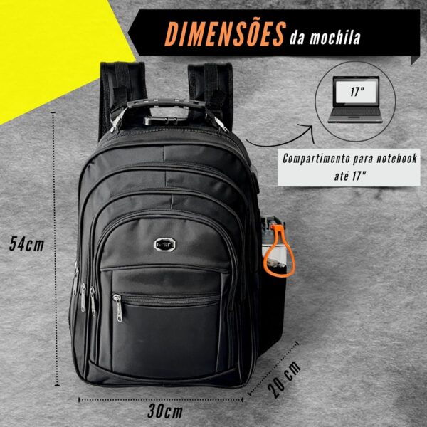 81seoYd6NoL._AC_SL1500_.jpg Mochila Grande E Reforçada Impermeável Para Notebook Antifurto Bolsa Executiva Masculina Feminina Trabalho Viagem Escolar Faculdade Cabo De Aço Saída Usb Saída Fone De Ouvido
